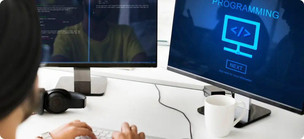 Modern workspace showing multi-monitor setup