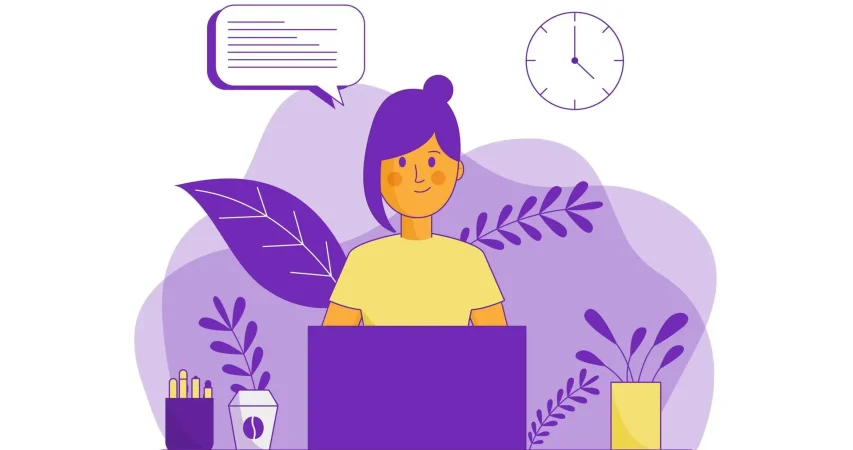 In the Illustrator image, a person is checking new technologies for her business on a laptop.